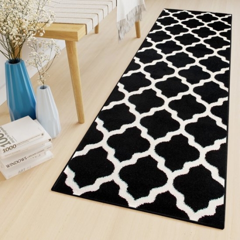 Tapiso Luxury Vloerkleed Antraciet Wit Trellis Woonkamer Loper Maat- 80x100