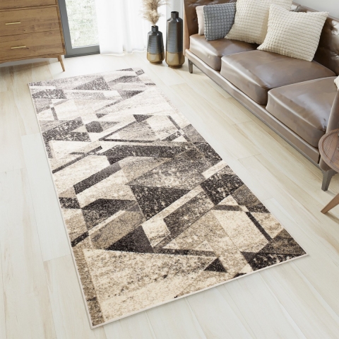 Tapiso Petra Tapijtloper Bruin Abstract Laagpolig Vloerkleed Maat- 100x550