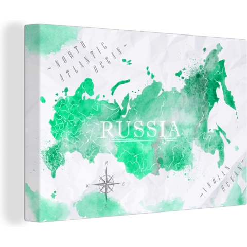Canvas Wereldkaart - 150x100 - Wanddecoratie Wereldkaart - Rusland - Groen