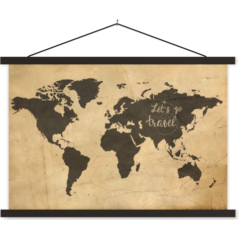 Posterhanger incl. Poster - Schoolplaat - Wereldkaart - Vintage - Quote - 150x100 cm - Zwarte latten
