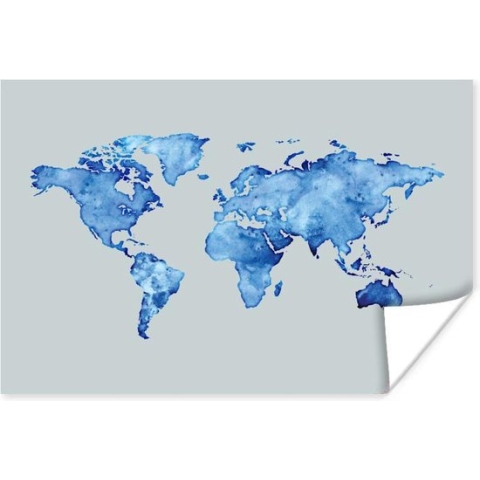 Poster Wereldkaart - Waterverf - Grijs - 180x120 cm XXL