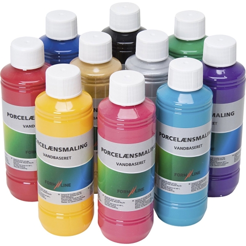 Glas- en porseleinverf. diverse kleuren. 10x250 ml/ 1 doos