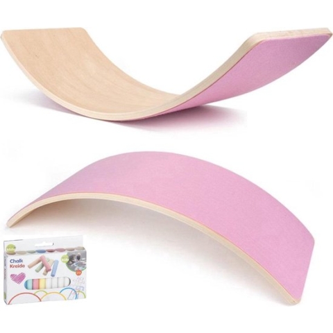Verfez© balance board XL blank gelakt met roze vilt | 2021 Model | Beukenhout | Duurzaam | Kinderen speelgoed | Baby | Kinderbord | Balansspeelgoed | Evenwicht | Yoga board voor volwassenen |alternatief wobbel |