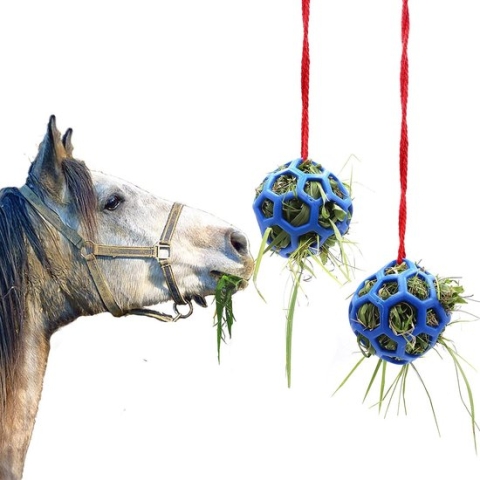 Paardengeitbal hooivoeder hangende voerbak paard geit schaap stressverlichting blauw 2 stuks