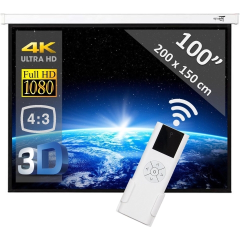 Elektrisch projectiescherm met afstandsbediening - 100" (254 cm) - 200 x 150 cm - 4:3 - beamer scherm - WITTE behuizing
