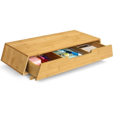 CEP beeldschermhouder uit bamboe, schuif met 3 vakken