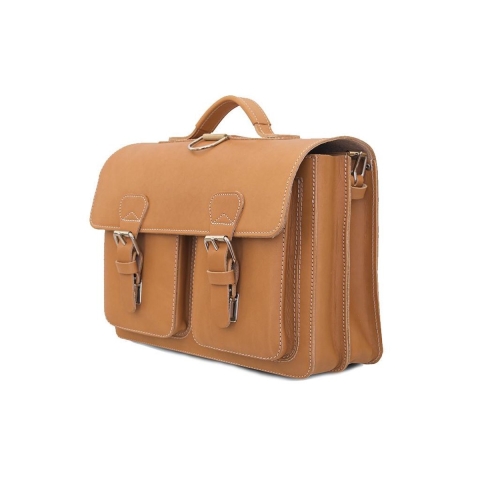 Lederen 2-vaks boekentas/schooltas 38cm naturel | Ruitertassen