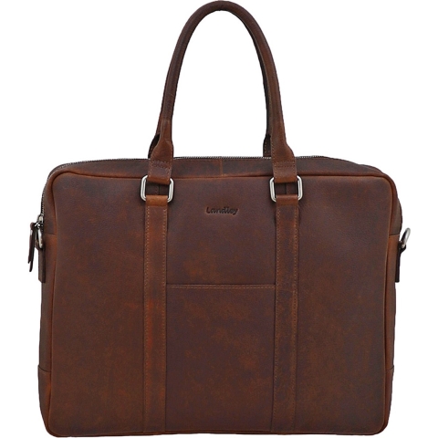 Landley Leren Unisex 15 inch Laptoptas - 15,6 inch - Dames en Heren - Leer - Cognac Bruin