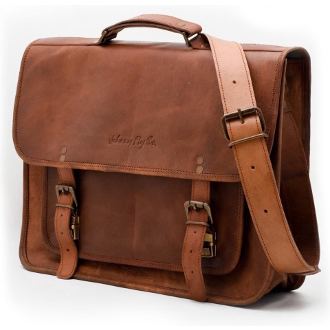 Johnny Fly Leren Messenger Tas - bruin - ecologisch