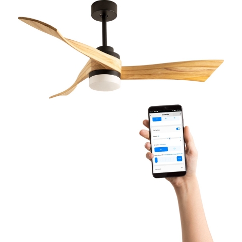 CREATE WINDLIGHT CURVE DC - Plafondventilator 40W Silent Ø132 cm - Zwart & Naturel hout - Met licht & WIFI