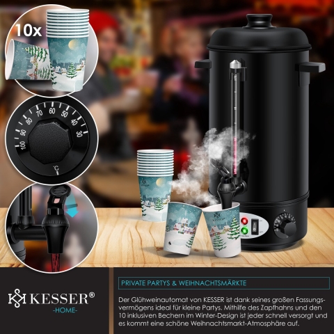 KESSER® Gluhweinketel 8 Liter - Elektrische Ketel voor Gluhwein - Glühweinketel Warm Dranken Dispenser Water Koker voor Glühwein - Zwart