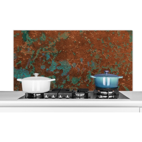 Spatscherm Keuken - Kookplaat Achterwand - Spatwand Fornuis - 120x60 cm - Metaal - Turquoise - Roest - Aluminium - Wanddecoratie - Muurbeschermer - Hittebestendig