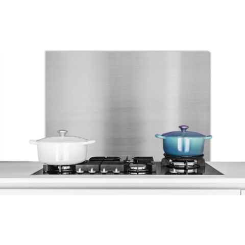 Spatscherm Keuken - Kookplaat Achterwand - Spatwand Fornuis - 80x55 cm - Metaal print - Zilver - Lijn - Grijs - Structuur - Aluminium - Wanddecoratie - Muurbeschermer - Hittebestendig - Alternatief voor glazen spatscherm