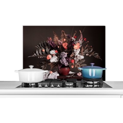 Spatscherm Keuken - Kookplaat Achterwand - Spatwand Fornuis - 90x60 cm - Stilleven - Boeket - Kleuren - Aluminium - Wanddecoratie - Muurbeschermer - Hittebestendig