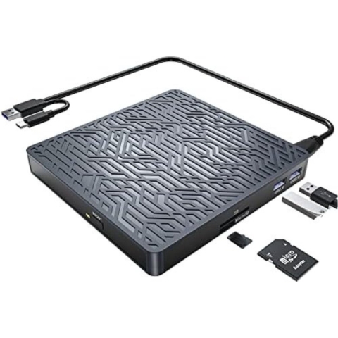 Externe DVD Speler - Externe DVD Speler voor Laptop - Externe DVD Speler en Brander - 5-in-1 externe cd-dvd-brander met 2 USB-poorten - Grijs