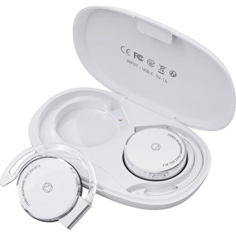 Bluetooth Klemhoofdtelefoon Sport V5.3, Draadloze Oortelefoon Bluetooth On-Ear met Ademlicht, Headset Bluetooth met 4 Microfoon, Comfort Fit Oorhaak Hoofdtelefoon (Wit)