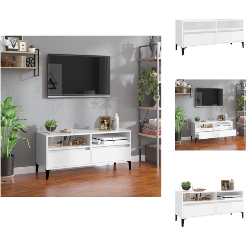 vidaXL TV-kast - klassiek design - veel opbergruimte - hoogglans wit - 100 x 34.5 x 44.5 cm - Kast