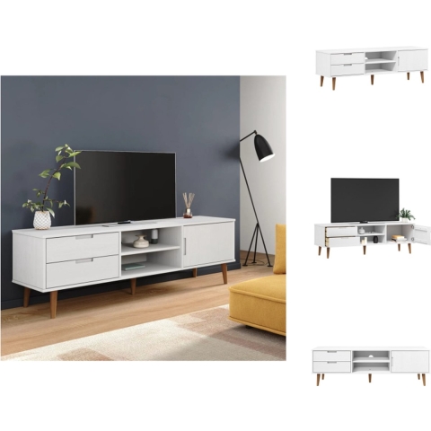 vidaXL MOLDE Tv-kast - 158x40x49 cm - Wit - Massief grenenhout - Kast
