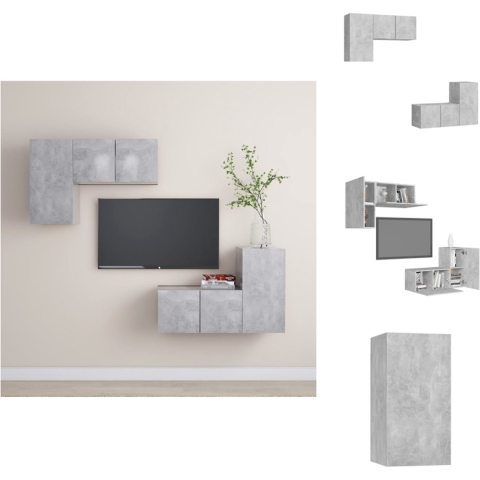 vidaXL TV-meubelset - betongrijs - spaanplaat - 4-delige wandmontage - 2x 30.5x30x60cm en 2x 60x30x30cm stereokasten - Kast