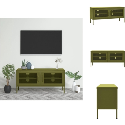 vidaXL Televisiemeubel - Stalen Constructie - 105 x 35 x 50 cm - Olijfgroen - Kast