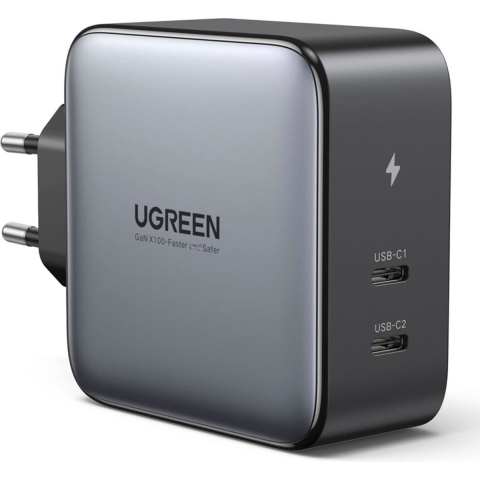 UGREEN Dubbele USB-C GaN Fast Charge Adapter 100W Grijs