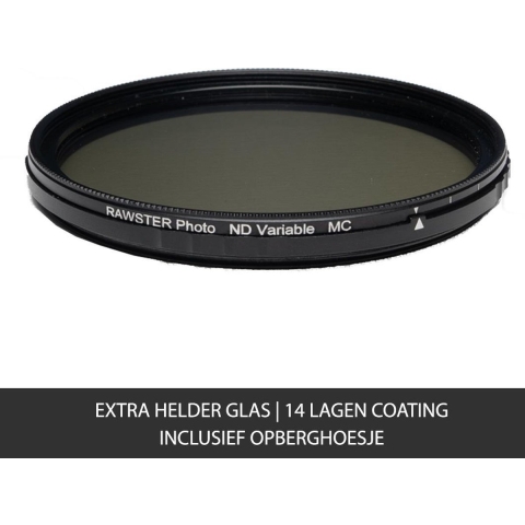 RAWSTER Photo • Variabel ND / Grijsfilter ND2-ND400 (2-8 stops) • 52mm • Slim frame • Multi-coated