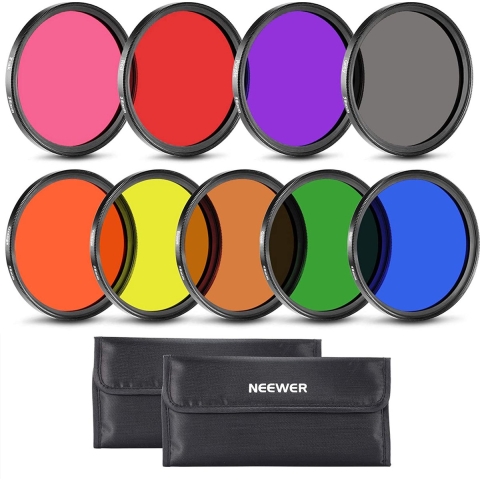 Neewer® - 58 mm Full Colour lensfilterset voor Cameralens - 9 Delige Kleurenfilterset Inclusief Rood -Oranje Blauw - Geel Groen  Bruin  Paars  Roze en Grijs filter met Draagtas
