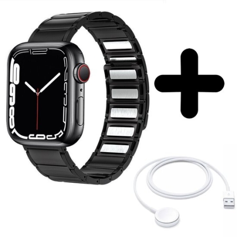 Bandje geschikt voor Geschikt voor Apple Watch bandje luxe magnetische stalen band (zwart) - Voor modellen: 38/40/41mm Incl. Oplader geschikt voor Geschikt voor Apple Watch 1/2/3/4/5/6/7/8/9/Ultra - Oplaadkabel - Kabel