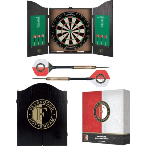 Feyenoord Dartkabinet - Home Darts Centre - Dartbord met 6 dartpijlen - Dart Flights - Dart Shafts - Darts - Sinterklaas - Kerst