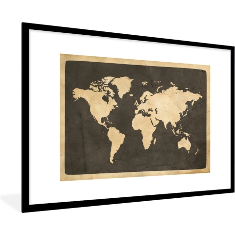 Fotolijst incl. Poster - Wereldkaart - Vintage - Marmer - 120x80 cm - Posterlijst
