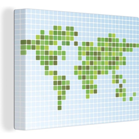 Canvas Wereldkaart - 120x90 - Wanddecoratie Moderne wereldkaart met vakjes