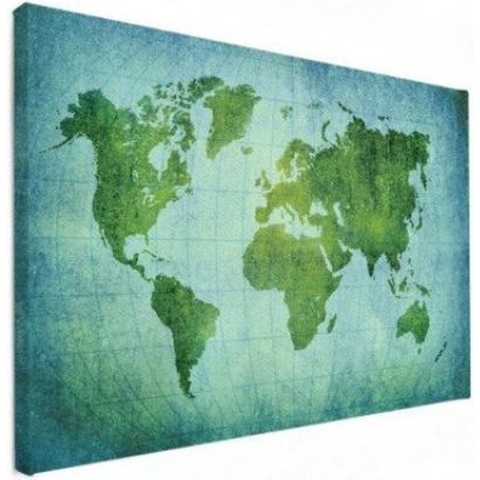 Wereldkaart Vervaagd Groen - Canvas 80x60