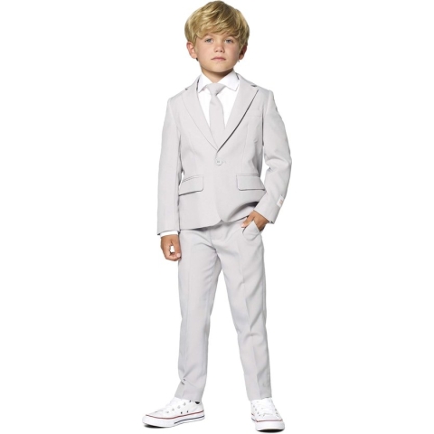 OppoSuits Groovy Grey - Jongens Pak - Casual Effen Gekleurd - Grijs - Maat EU 122/128 - 8 Jaar