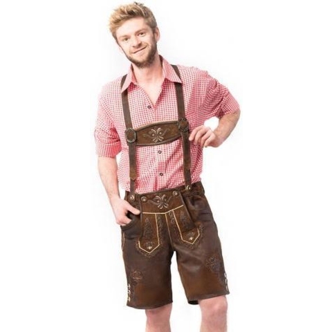 Tannhauser Lederhosen Starnberg Kort 100% Echt Leder Oktoberfest Heren Lederhosen Man- Donkerbruin- Leer- XXL