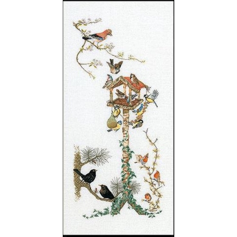 Thea Gouverneur - Borduurpakket met telpatroon - 1065A - Voorgesorteerde DMC Garens - Vogelhuisje - Aida - 45 cm x 100 cm - DIY Kit