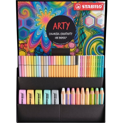 STABILO BOSS ORIGINAL, Woody 3 in 1, aquacolor, Pen 68 en point 88 - Creative ARTY Mix Set In Luxe Box - Met 50 Stuks
