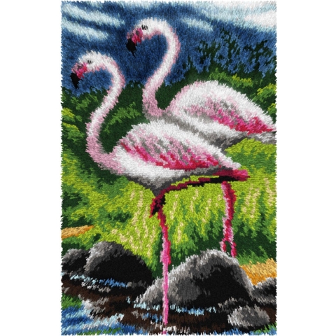 KNOOPKLEED ORCHIDEA - TWEE FLAMINGOS - 50 x 75 cm - inclusief knoopnaald