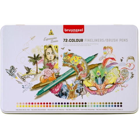 Bruynzeel Creatives Fineliner / Brushpen set 72 kleuren