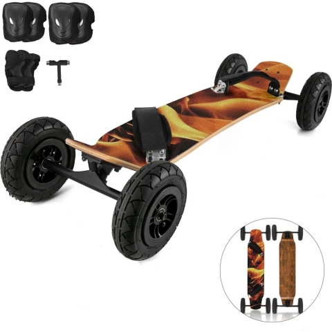 ShopbijStef- Longboard - Mountain Board - Skateboard met Grootte Wielen - Langeafstanden Skateboard - Vuur Patroon