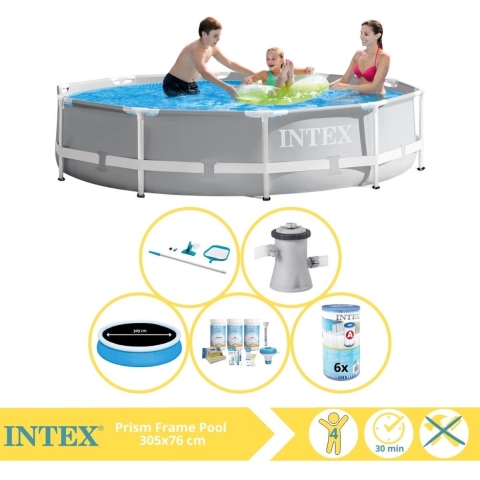 Intex Prism Frame Zwembad - Opzetzwembad - 305x76 cm - Inclusief Solarzeil Pro, Onderhoudspakket, Filter en Onderhoudsset