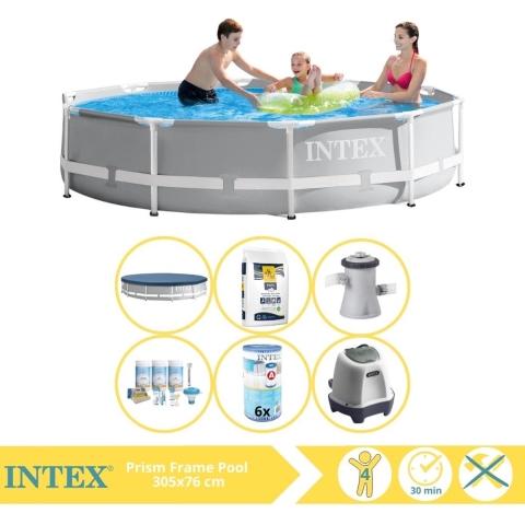 Intex Prism Frame Zwembad - Opzetzwembad - 305x76 cm - Inclusief Afdekzeil, Filter, Zoutsysteem en Zout