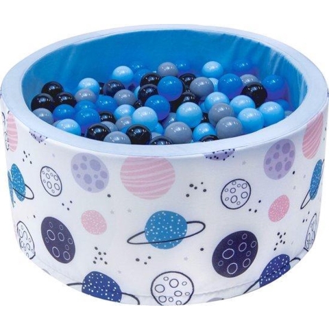 Ballenbak - stevige ballenbad -90 x 40 cm - 200 ballen Ø 7 cm - donkerblauw, grijs, zwart en lichtblauw