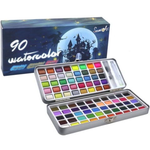 Happyment® Waterverf Schilder Set - 90 Kleuren Aquarelverf - Metallic & Neon - Aquarel Pen - Black friday - Sinterklaas - Kerstcadeau