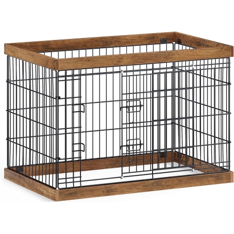 Puppy Ren, Vrije Uitloopren, Stalen Rooster, Puppy Box, Schuifdeur Met 2 Grendels, Maat L, 92,5 X 57,5 X 64 Cm, Verblijf Voor Honden, Konijnen, Hazelnoot Bruin En Zwart