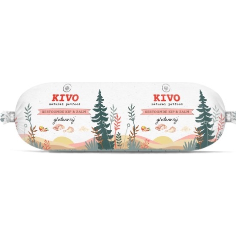 Kivo Petfood Houdbare Worst 12 x 600 gram Kip & Zalm - Zacht gestoomd vlees - Glutenvrij zonder andere fratsen