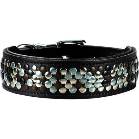 Hunter halsband voor hond arizona zwart nappaleer zwart onderlegd 41-49 cm