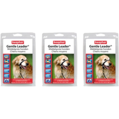 3x Beaphar Gentle Leader Medium - zwart - Hoofdhalsband voor honden