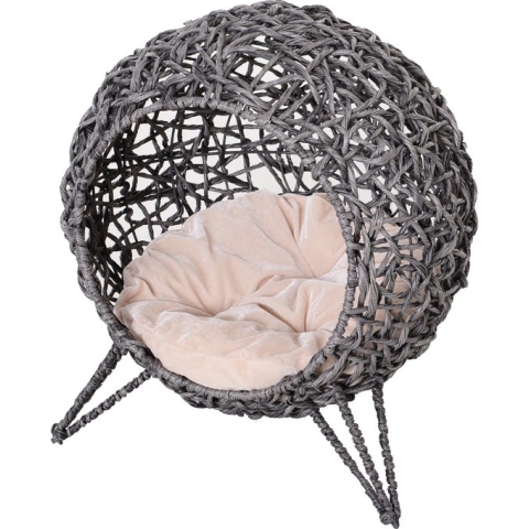 PawHut Kattenhuis met kussen kattenslaapplaats Kattengrot Verhoogde poten PVC rotan D30-245