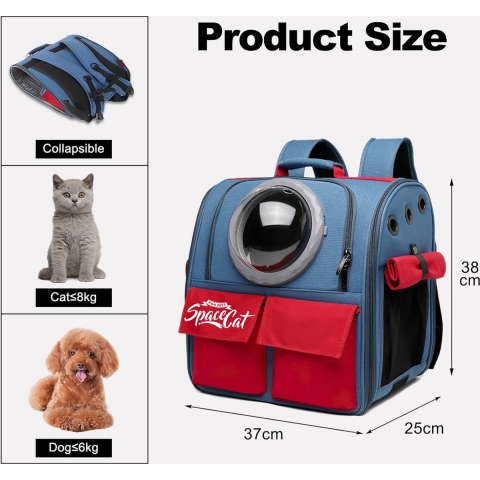 Kattenrugzak, huisdierrugzak met venster, rugzak om katten te dragen, geventileerde ruimte met capsule, reisrugzak voor hond, voor kleine honden (kaki)