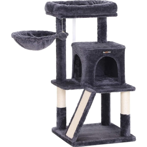 Hoppa! Krabpaal - Rookgrijs - Spaanplaat/Hardboard/Pluche/Sisal - 48 x 48 x 96